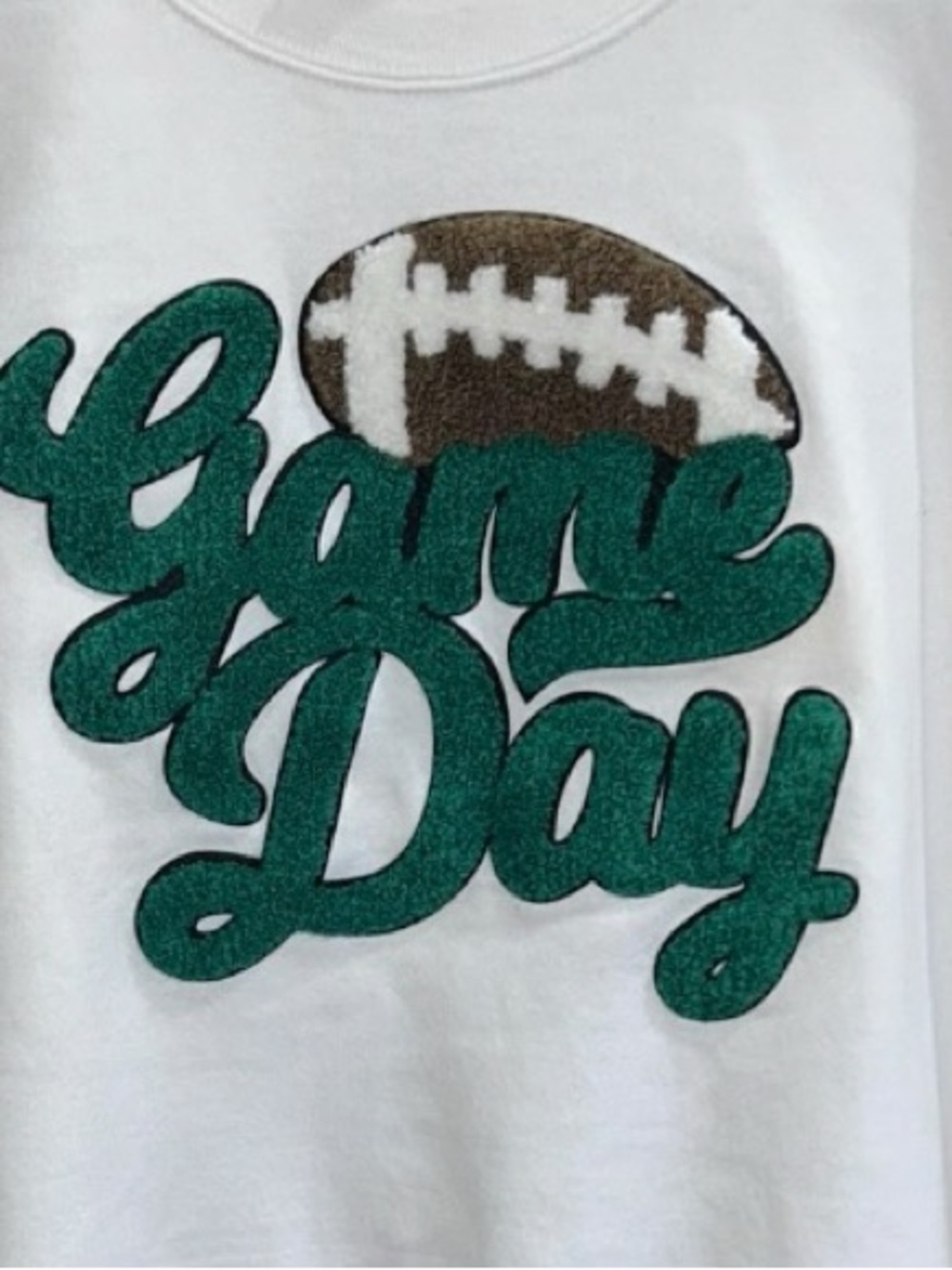 Game Day Football Chenille Patch Crewneck Sweatshirt White Medium - Picture 4 of 6